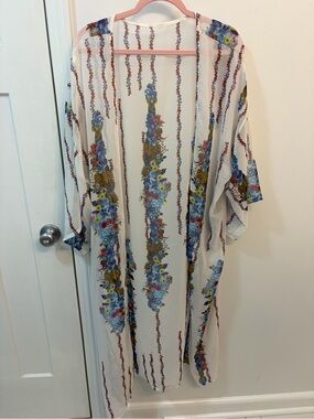 Sheer White with Floral Women's Kimono/Swim Cover-up